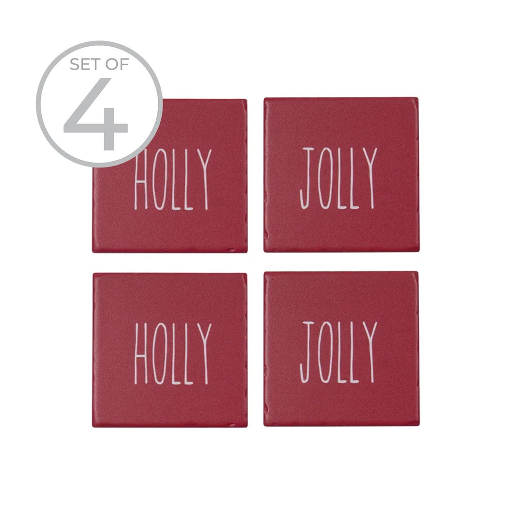 Holly Jolly Ceramic Coaster Set