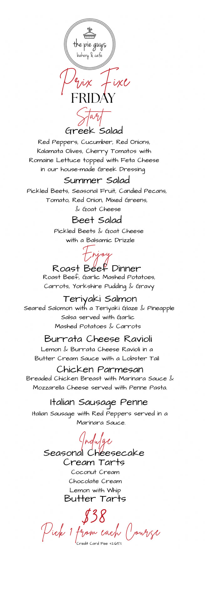 Friday Prix Fixe Menu