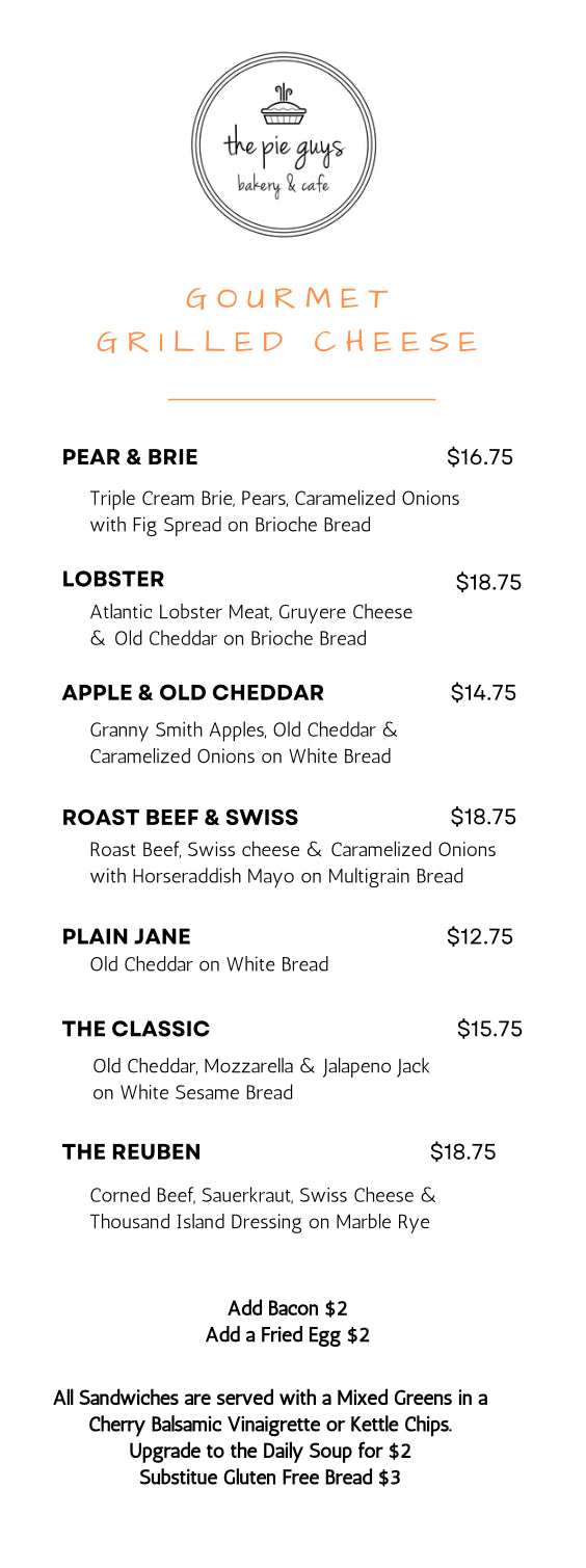 Gourmet Grilled Cheese Menu